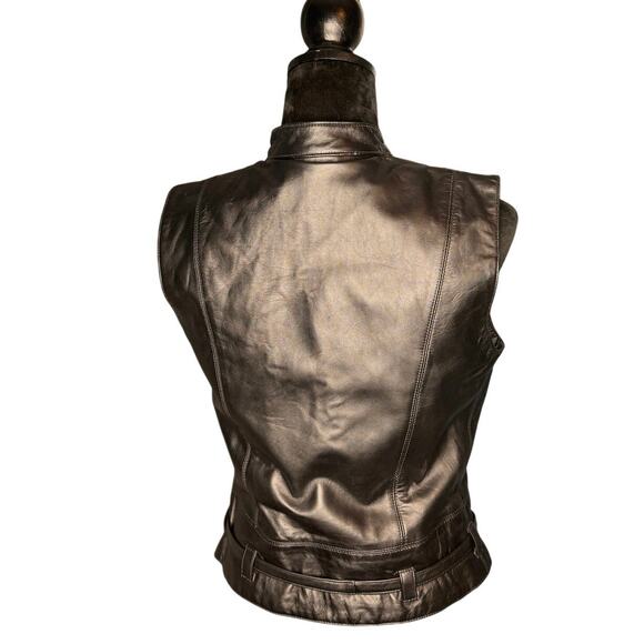 CAbi Women's sz Small Black Genuine Leather Zip Vest Grunge Hippie Motorcycle - Picture 2 of 8